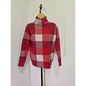 Cherry Red Mock Neck Plaid Sweater Womens Small Thick Classic Academia Warm Cozy